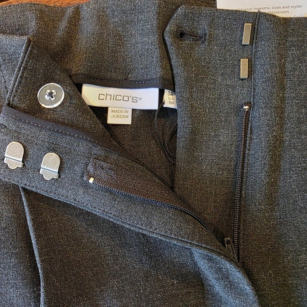 Chicos Pleated Fly Front Trouser Pant Fashion Gray Wide Leg Size 3R US 16R NEW - Picture 6 of 11